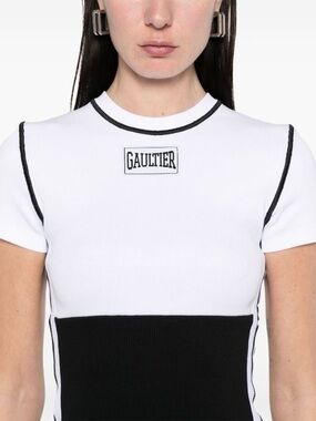 Jean Paul Gaultier White and Black Short-Sleeve Knit Top